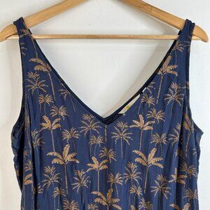Boden Navy & Gold Alicia Rainforest Print Maxi Dress‎ Size 12 Crinkle Gauze Boho